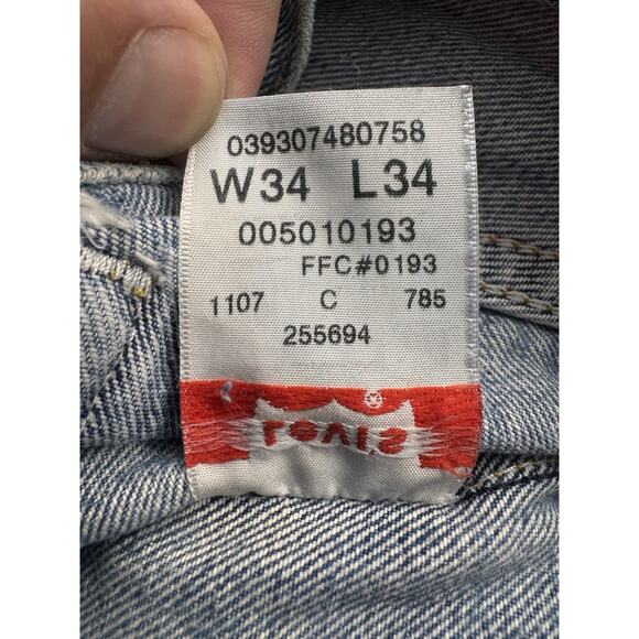 Levis 501 Button Fly Vintage Denim Blue‎ Jeans Men's 34x34 Distressed Y2K - Picture 5 of 6